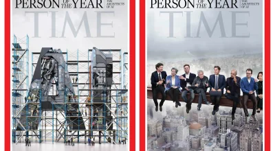 Revista Time elege 'Arquitetos da IA' como Pessoa do Ano 2025; capa gerada por IA mostra Musk, Zuckerberg, Huang, Sam Altman e outros reunidos sobre viga