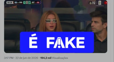 É #FAKE: imagem que mostra Shakira na arquibancada com Piqué em Argentina x Áustria foi gerada por IA; transmissão mostrou a cantora com o filho Milan